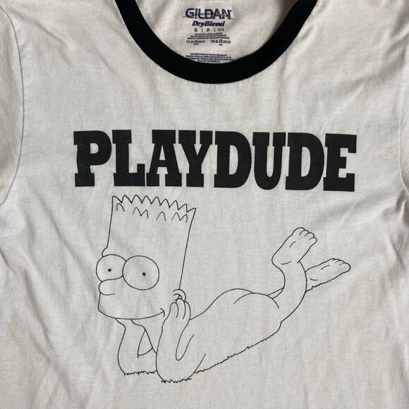 The Simpsons Bart Playdude Ringer Tee Shirt Black White Small - Picture 2 of 4